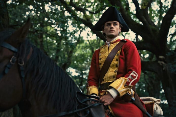 George Washington jovem com expressão pensativa olhando para um mapa