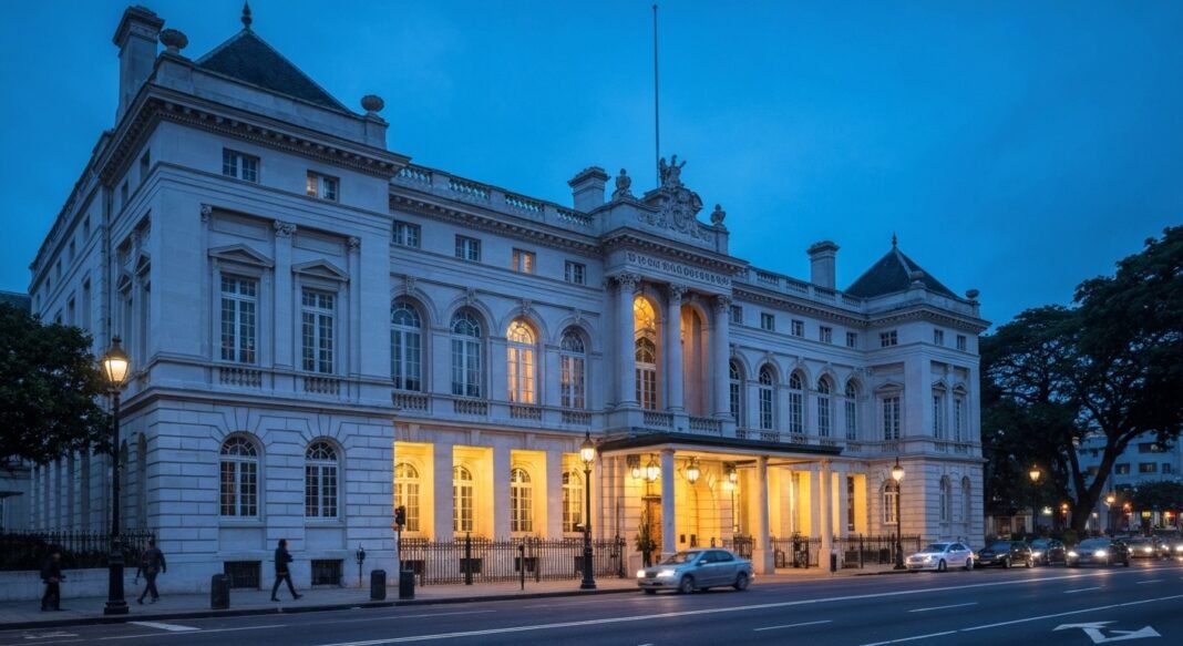 Edifício governamental na Índia ao entardecer