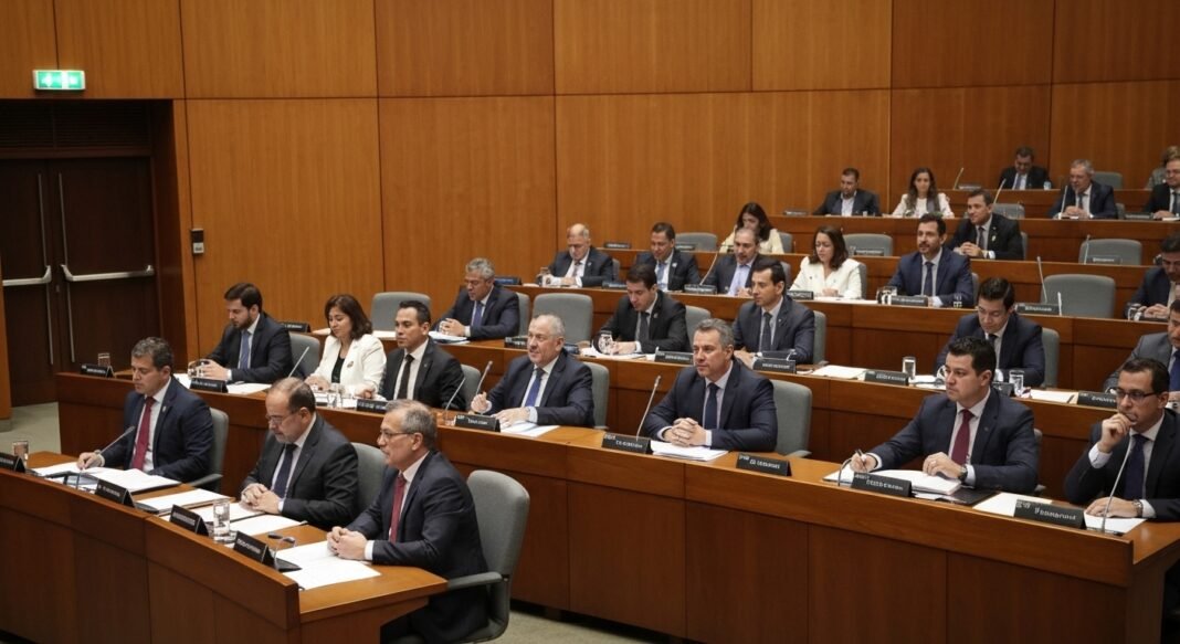 Comissários da PCA em reunião da Assembleia Geral votando afirmação da Declaração de Danvers.
