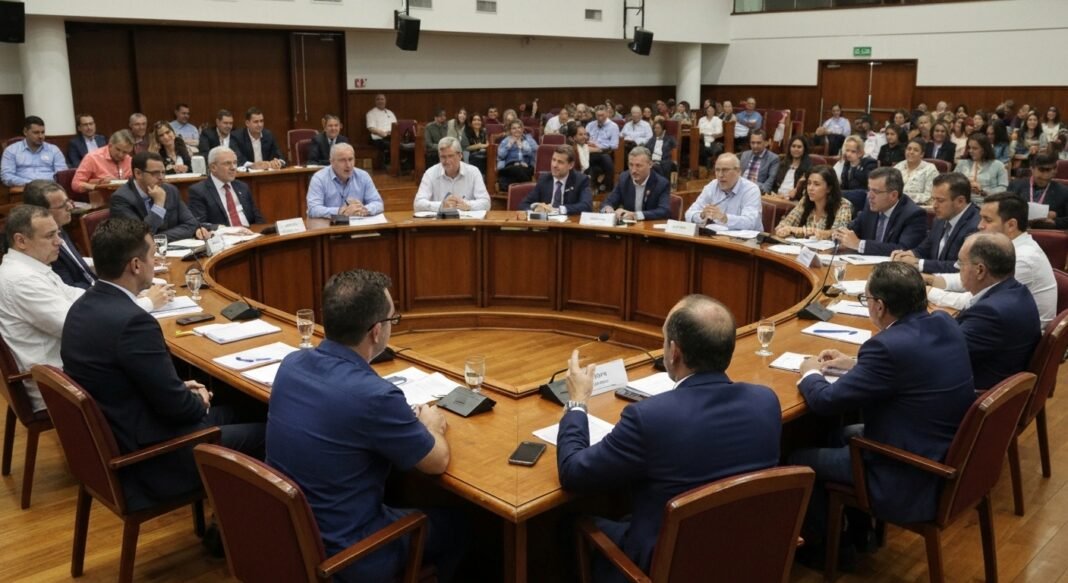Delegados da Igreja Presbiteriana (EUA) em sessão da Assembleia Geral discutindo política sobre cuidados de saúde.