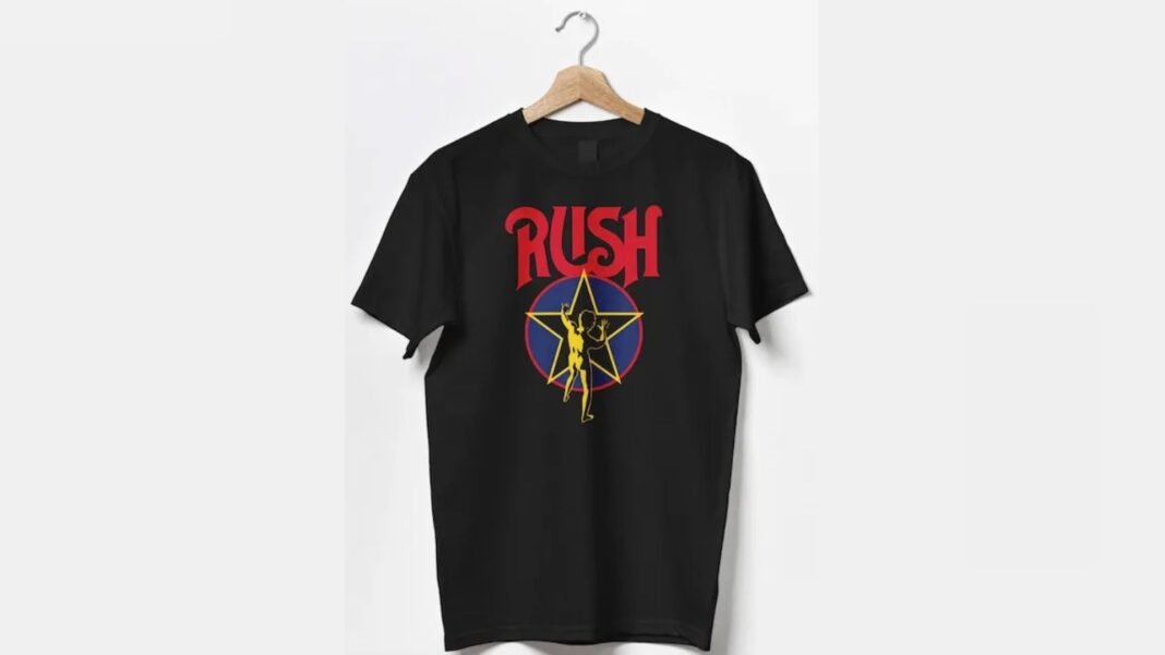 Camiseta especial da banda Rush para arrecadar fundos para órfãos na Venezuela.