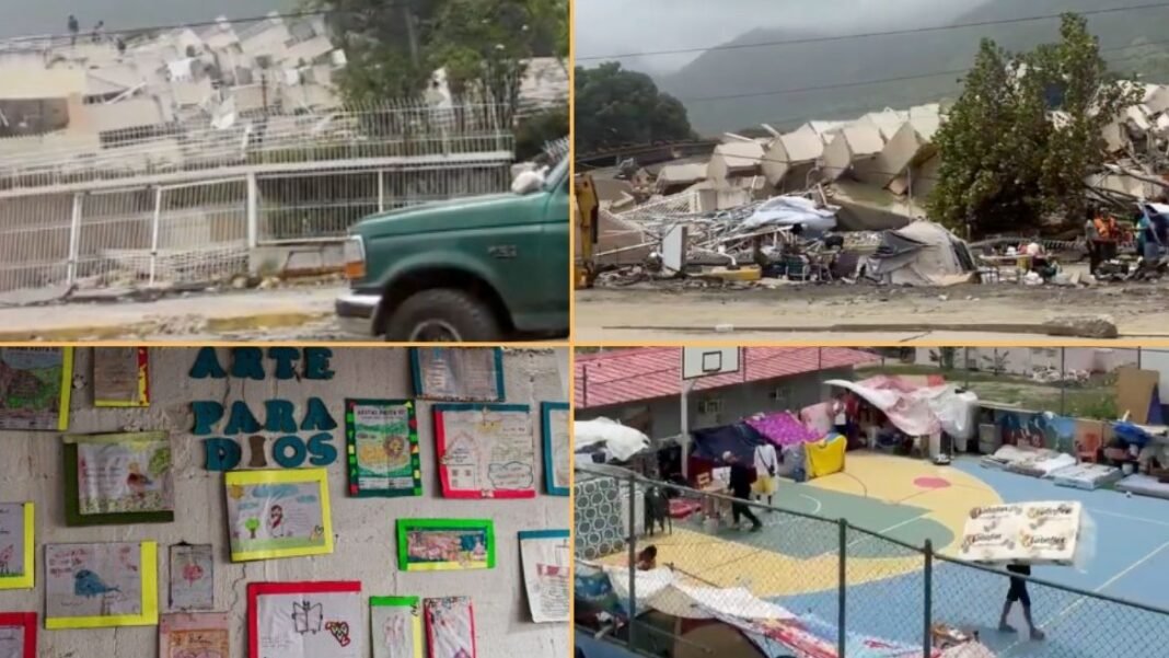 Voluntários entregam água potável a sobreviventes de terremoto na Venezuela.