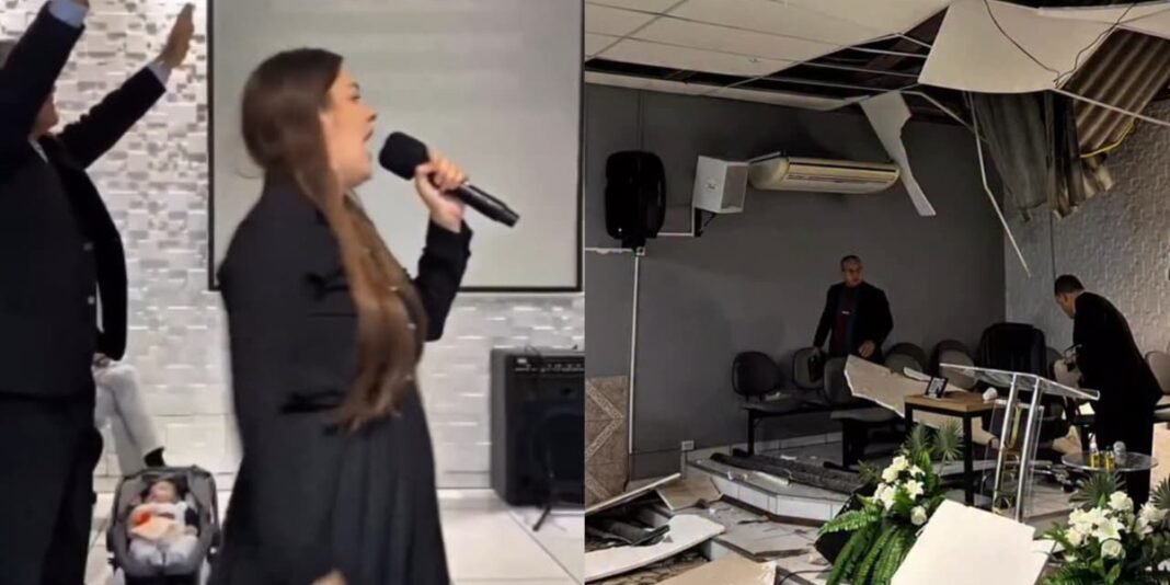Teto de igreja desabado sobre o púlpito em São Leopoldo, RS