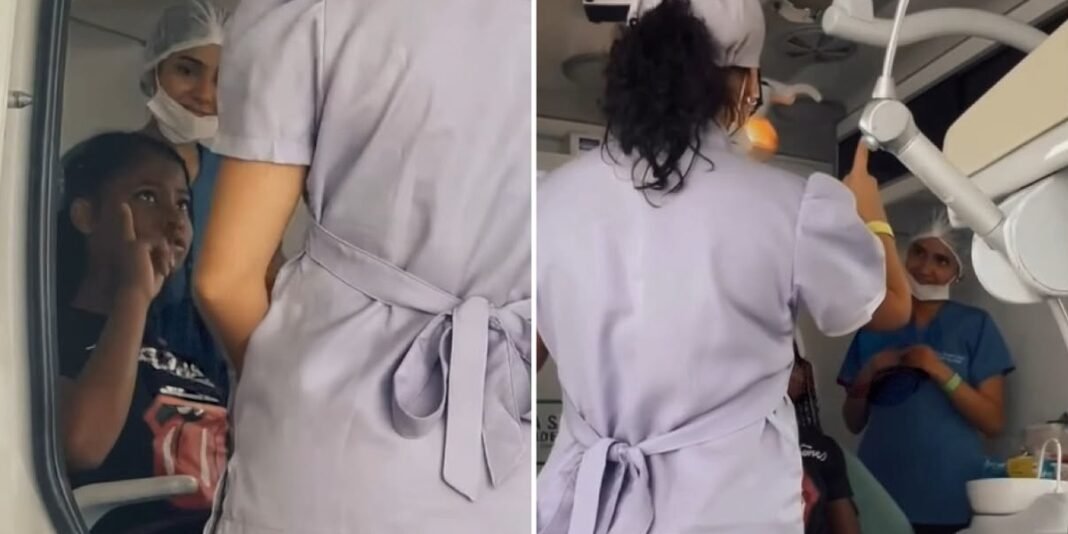 Dentista se comunica em Libras com paciente surda durante missão humanitária