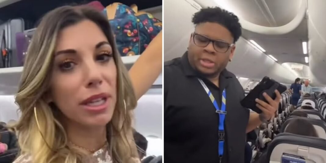 Evangelista Whitney Lynn em um aeroporto após ser retirada de um voo.