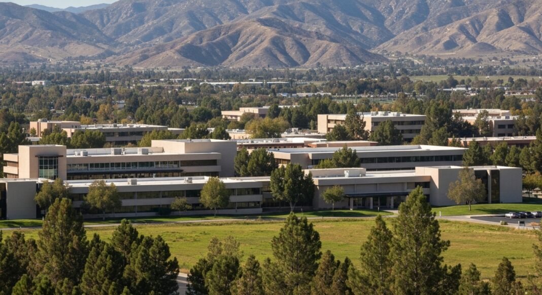 Campus da Olivet University em Anza, Califórnia, com paisagem natural ao redor