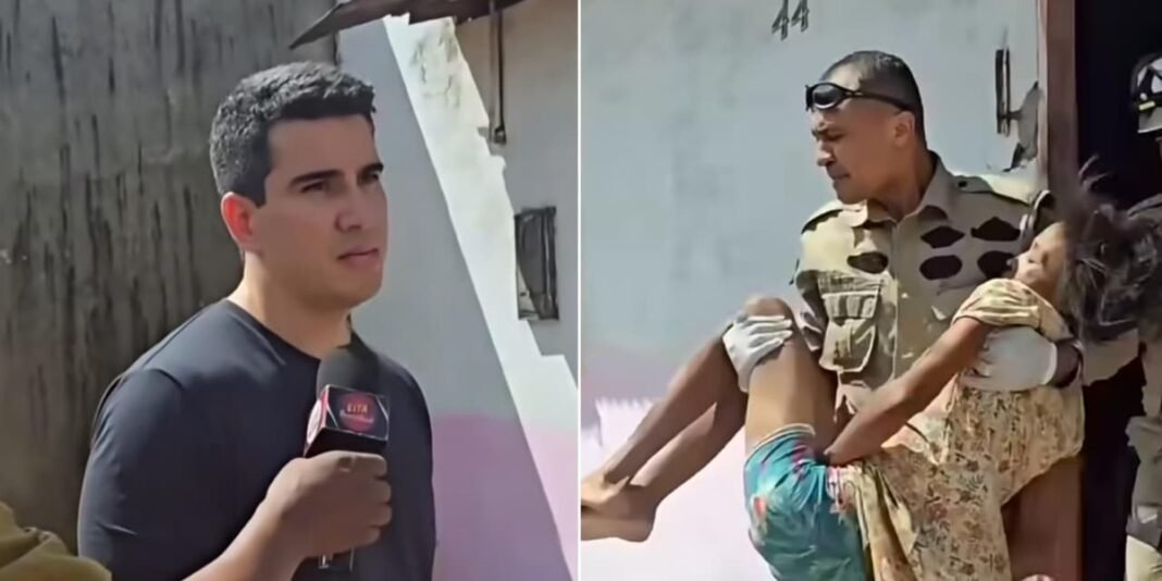 Bombeiros resgatando mulher debilitada em Bacabal