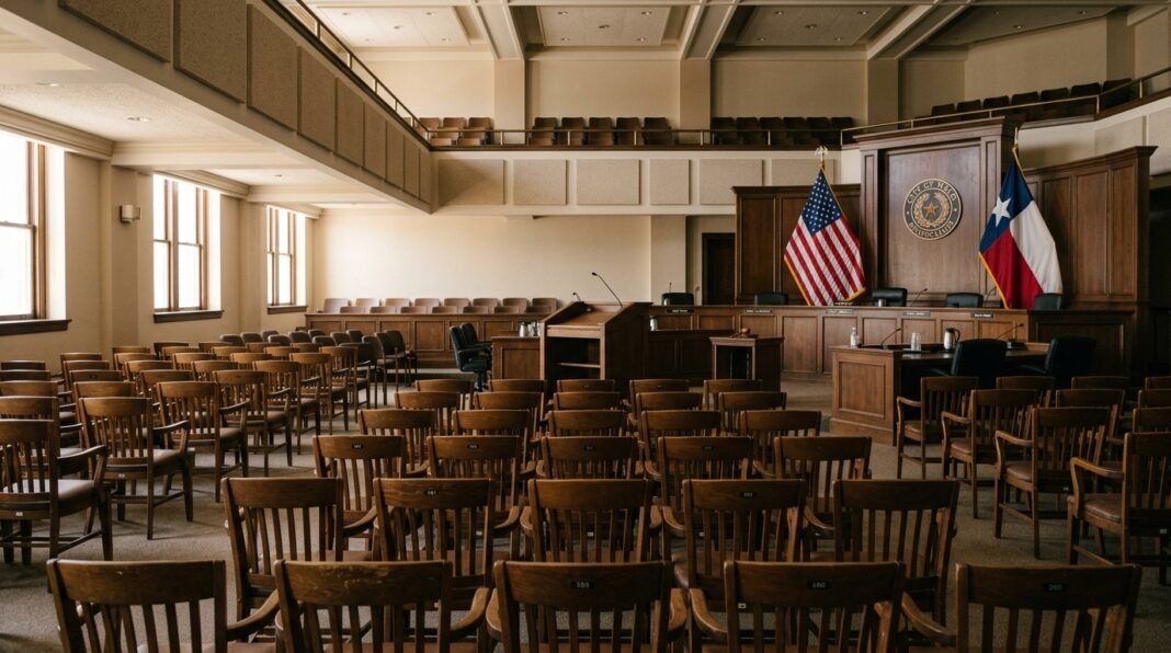 Interior da sala de reuniões do conselho municipal em Southlake, Texas.