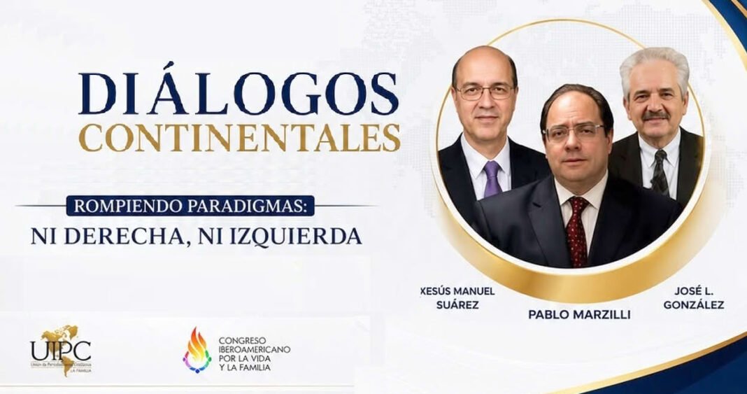Participantes diversos em diálogo sobre política e religião em um evento acadêmico