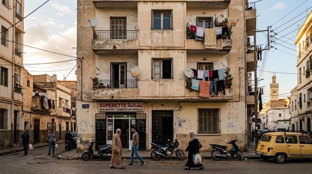 Fachada de um edifício na Argélia durante uma operação policial.