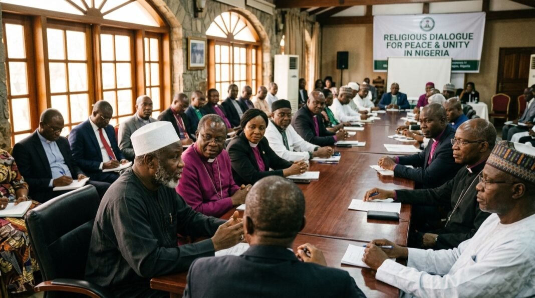 Líderes religiosos reunidos durante conferência sobre segurança na Nigéria.