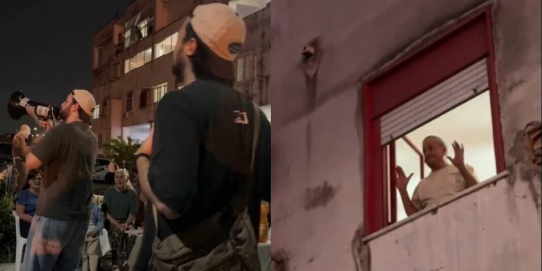 Missionários da Mission Flow pregando em uma praça histórica na Itália.