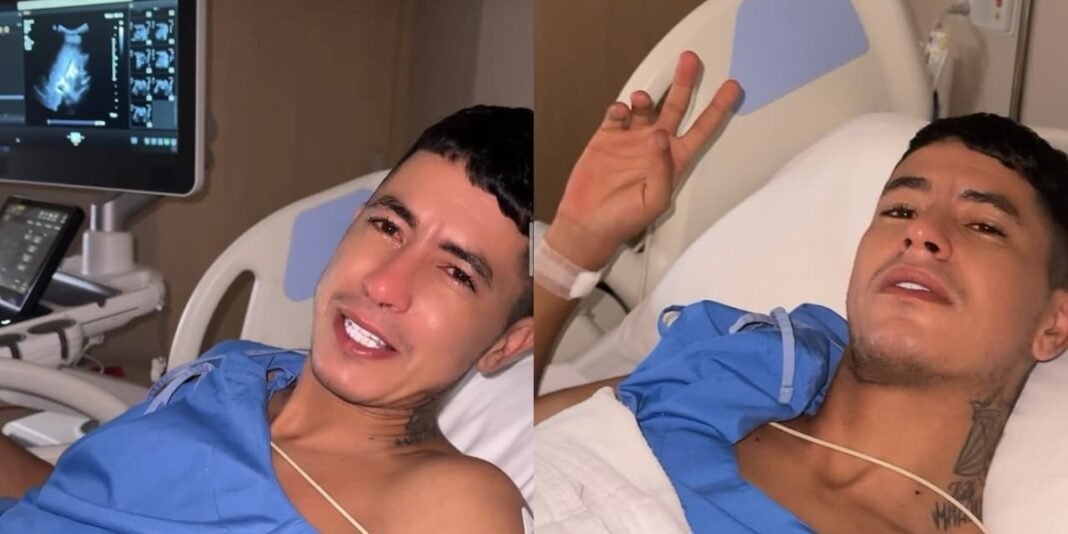 Michael Alves em leito hospitalar após sobreviver a paradas cardíacas