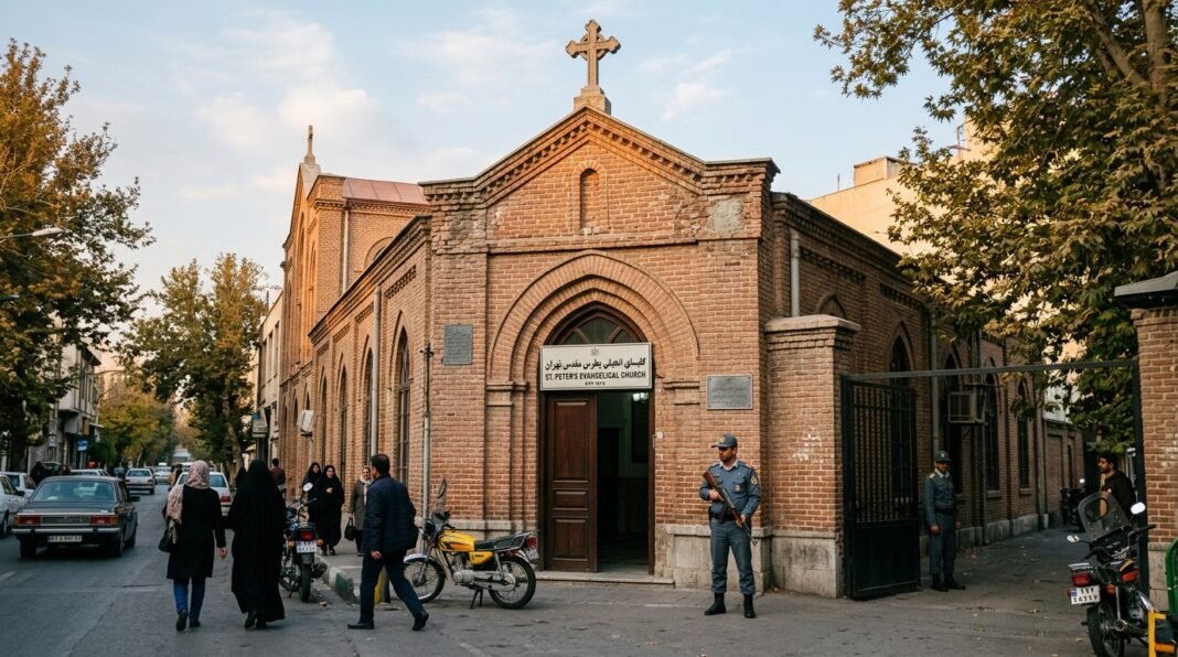 Fachada da histórica St. Peter's Evangelical Church em Teerã.