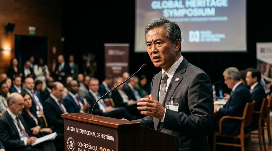 Pastor Ding Shuqi durante palestra sobre perseguição religiosa na China