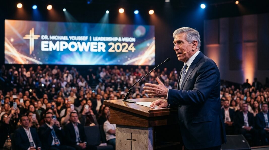 Pastor Michael Youssef durante conferência cristã