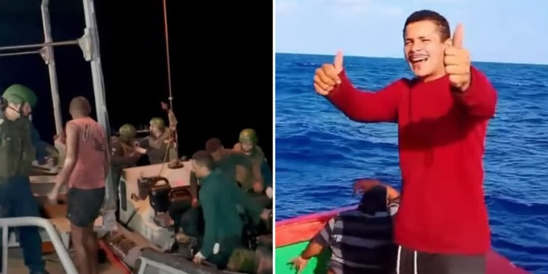 Pescadores sendo resgatados pela Marinha do Brasil em alto-mar