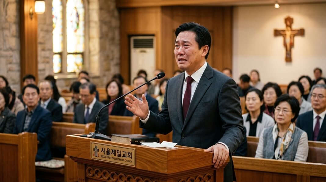 O ex-diplomata Morse H. Tan discursando em uma igreja na Coreia do Sul.