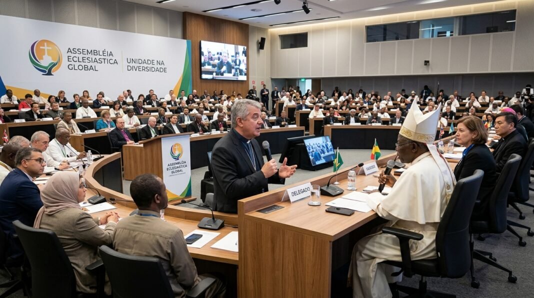 Delegados participando de assembleia da Igreja Metodista Unida