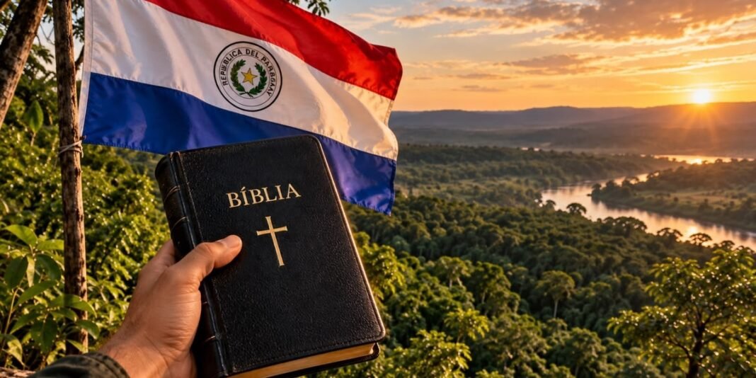 Grupo de líderes cristãos trabalhando no projeto de tradução da Bíblia no Paraguai
