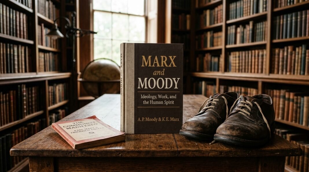Capa do livro Marx and Moody ao lado de objetos históricos