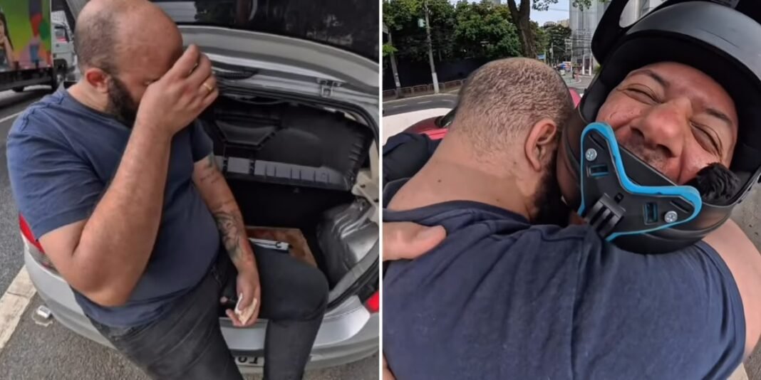 Motorista e influenciador se abraçam em rodovia após ajuda financeira