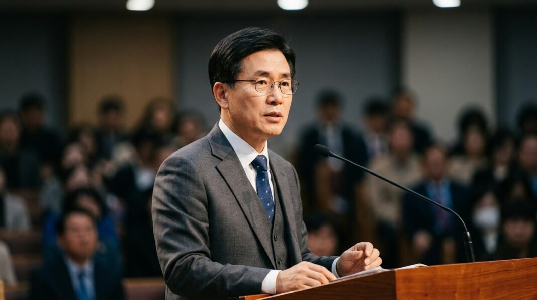 O pastor Ezra Jin durante pronunciamento oficial.