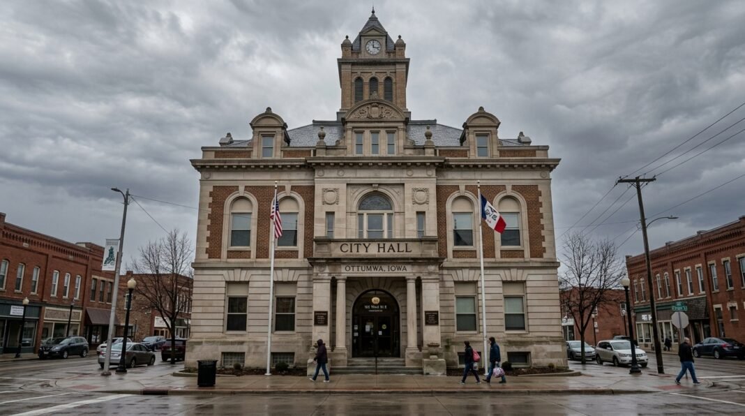 Fachada do prédio da prefeitura de Ottumwa, Iowa.