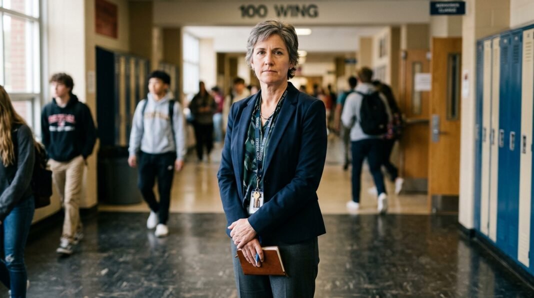 Professora Anita Meston em ambiente escolar
