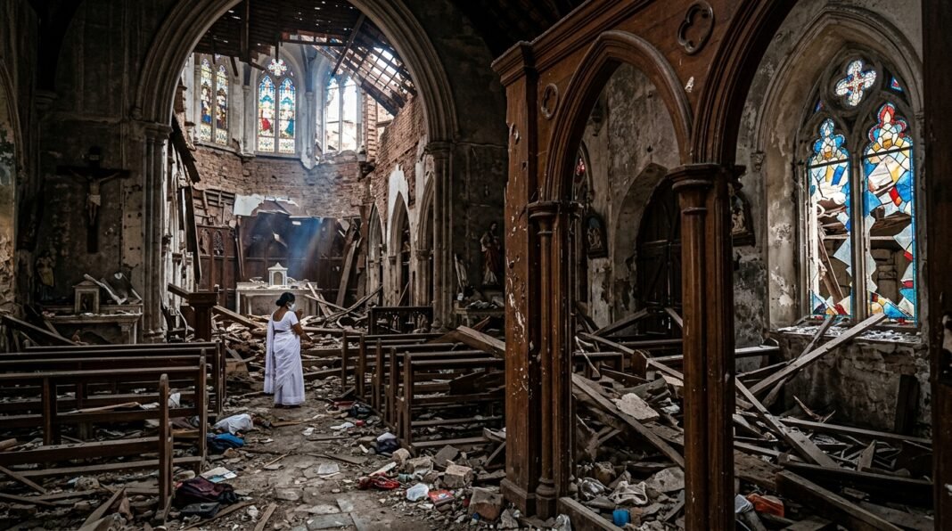 Interior de igreja no Sri Lanka após atentado terrorista