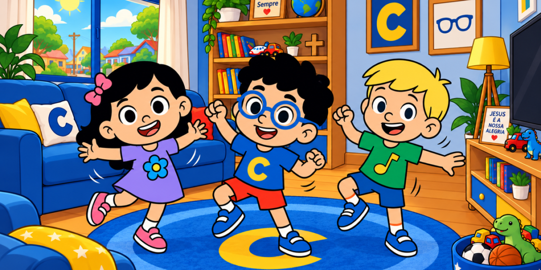 Personagens da Turma do Chicado representando elementos educativos e musicais.