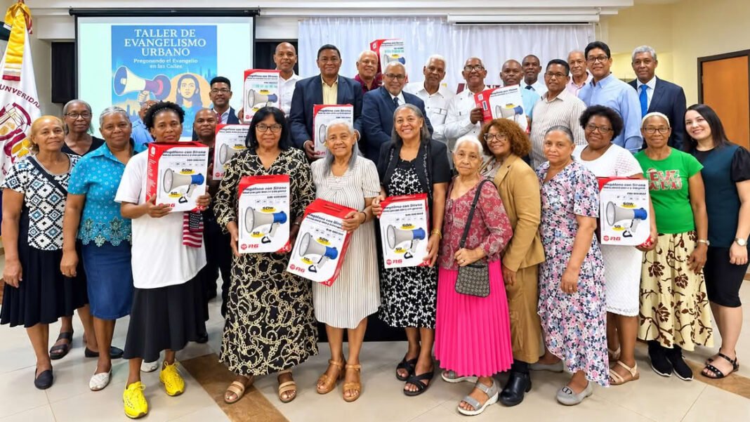 Grupo de pregadores em workshop de evangelismo na universidade